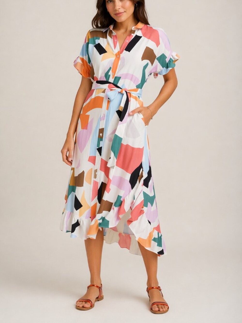 Anthropologie Corey Lynn Calter Soho Shirtdress Medium – Abstract Midi Shirt Dre